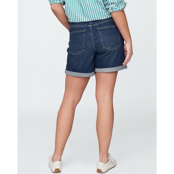 GAP 5” Mid Rise Denim Jean Shorts Size 35 20 Zip Fly Rolled Hem Dark Wash Jort - Picture 3 of 8